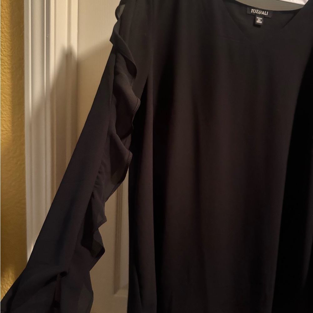Roz & Ali Black Blouse with Ruffle Sleeves